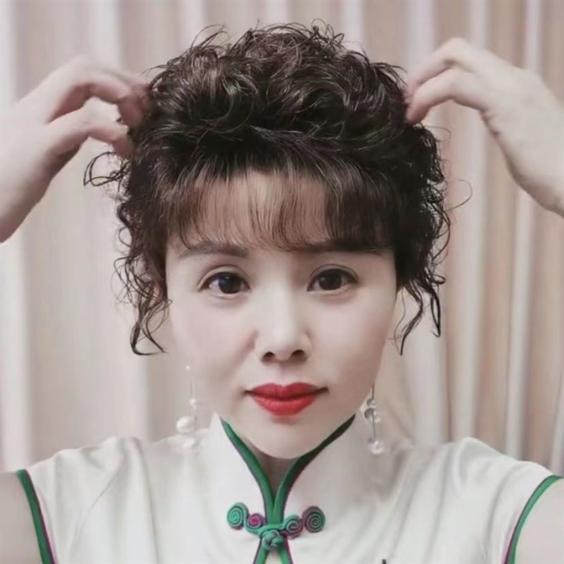 假发女片头顶补发块真发短卷发无痕遮白发蓬松玉米须羊毛卷假发片