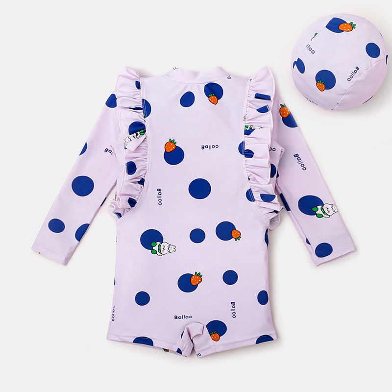 女孩夏季泳装波点儿童连体长袖游泳衣女童小童洋气可爱中大童泳衣