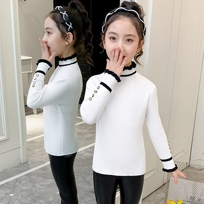 女童毛衣冬季儿童打底衫加绒加厚2021年新款秋冬一体绒黑色半高领