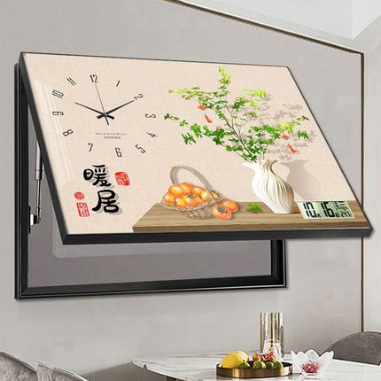 电表箱装饰画2024新款免打孔带钟表万年历轻奢高级感带时钟配电箱