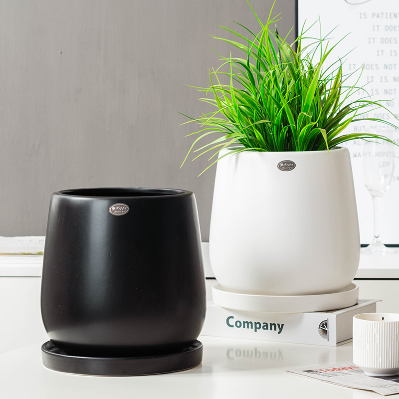 花盆陶瓷大号带托盘北欧简约创意圆形盆景绿萝多肉植物蝴蝶兰花盆