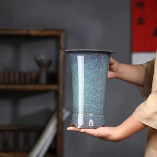 清香阁紫砂 中式釉面高兰花盆 古典手工蕙兰寒兰花盆桌面绿植花器