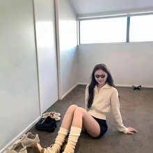 YUYUREAL 乖乖女氛围 大翻领修身针织开衫女秋季短款拉链针织外套