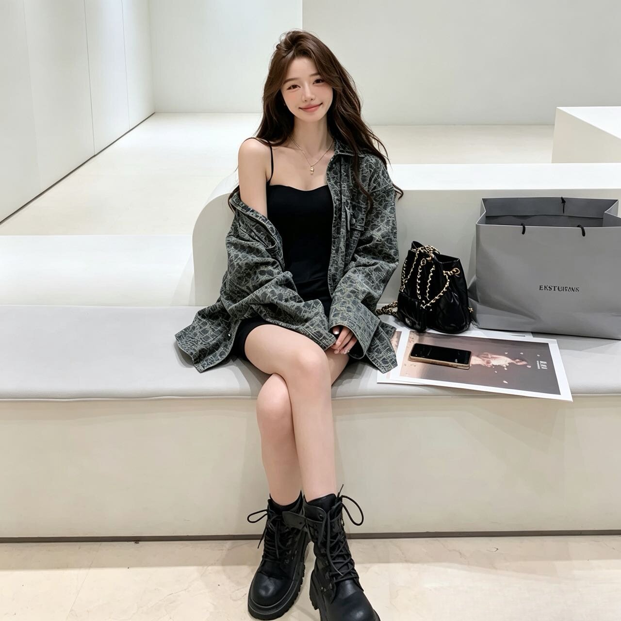 陈佳楠highlight四季新款满印复古牛仔外套女设计感小众衬衫