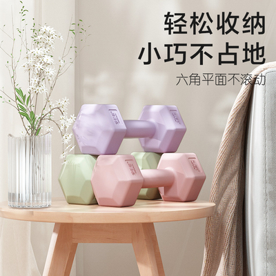 哑铃女士家用健身器材瑜伽壶铃杠铃儿童青少年包胶小哑铃2KG一对