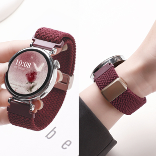 4透气女高级珊瑚粉配件替换带 弹力尼龙表链watch5 适用于华为gt6 gt5表带磁吸编织腕带5Pro智能运动手表新款