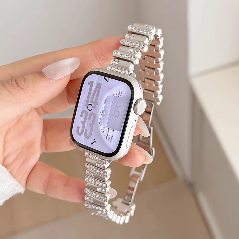 适用于AppleWatch10手表金属表带不规则镶钻表链S9苹果手表带简约高级感腕带iwatchS8/7/6代细款SE代女款配件