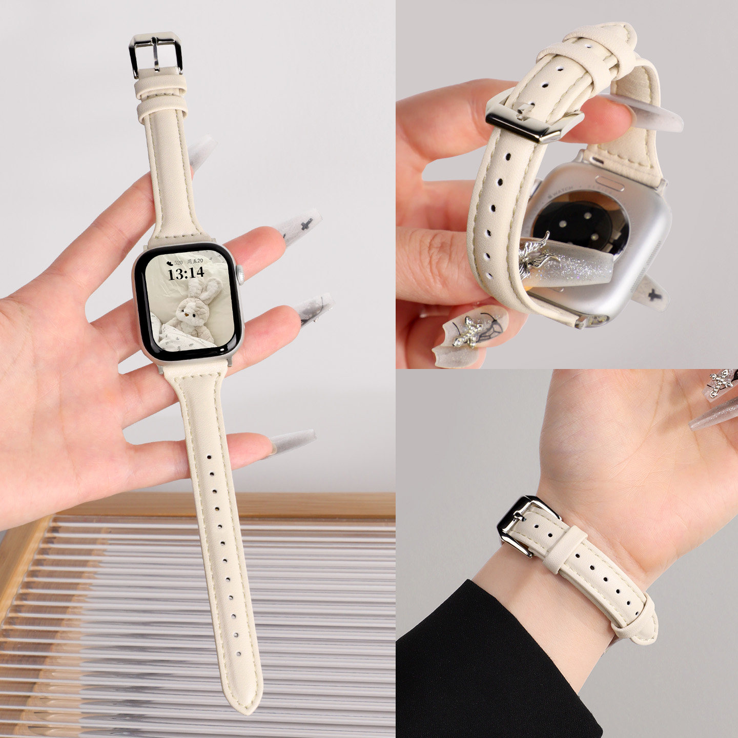适用iwatch11表带苹果S10手表真皮小蛮腰applewatchS9女小众s8高级s7复古6纤细皮表链5/4/3代新款ultra腕带se图片