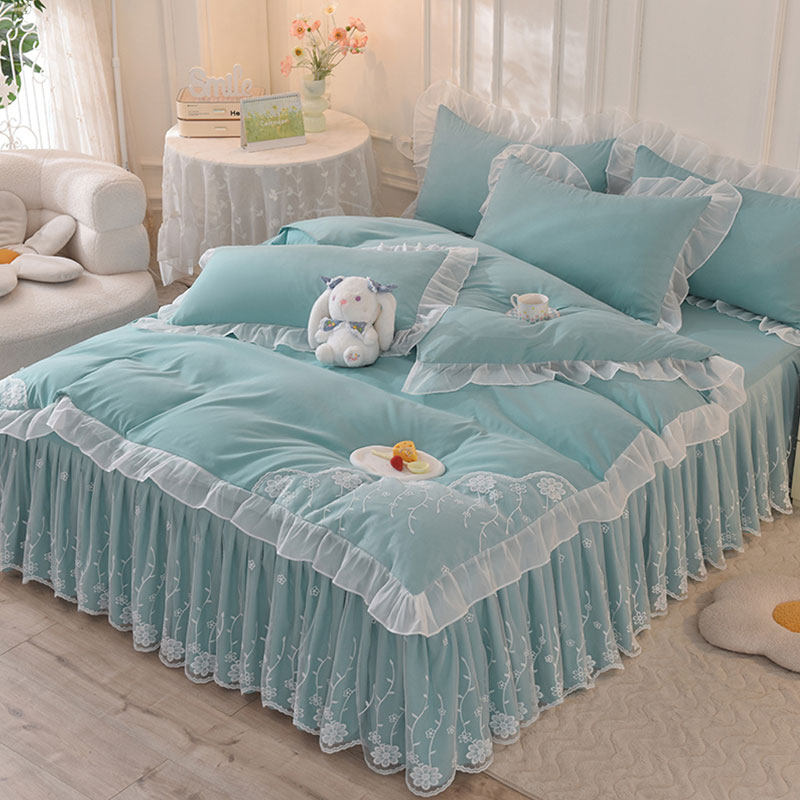 夏季韩版蕾丝公主风床裙款床上四件套纯棉全棉可爱少女心床单被套