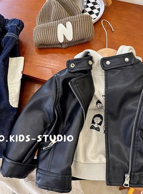 特软皮儿童秋季黑色nPU皮夹克男童帅气皮衣外套宝宝春秋小童上衣
