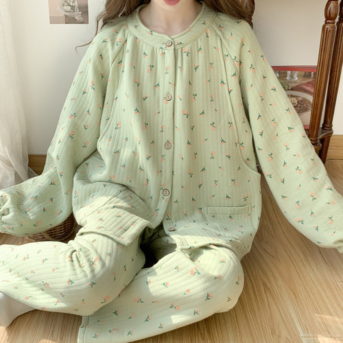 孕妇睡衣秋冬款空气棉月子服冬季产后10月份纯棉加厚哺乳出院服11