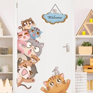 新年装饰卧室房间门贴过年春节贴纸自粘儿童房小动物贴画墙贴门上