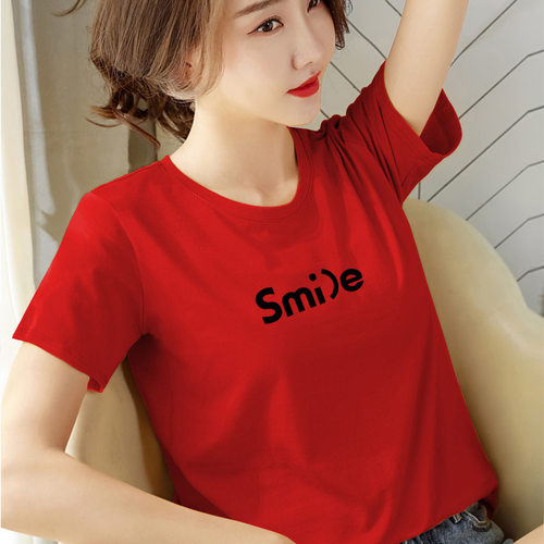 纯棉短袖t恤女宽松女装2020新款潮夏季白色半袖洋气红色上衣服黑