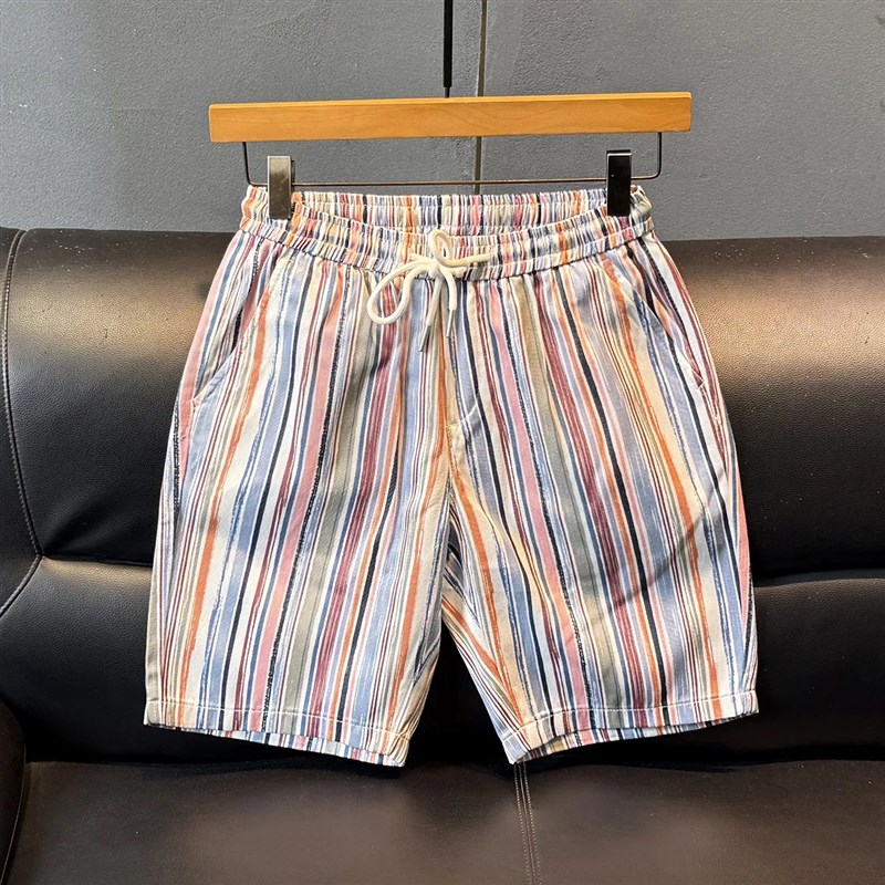 300斤大码轻奢短裤男2025夏季薄款宽松五分裤休闲撞色印花沙滩裤