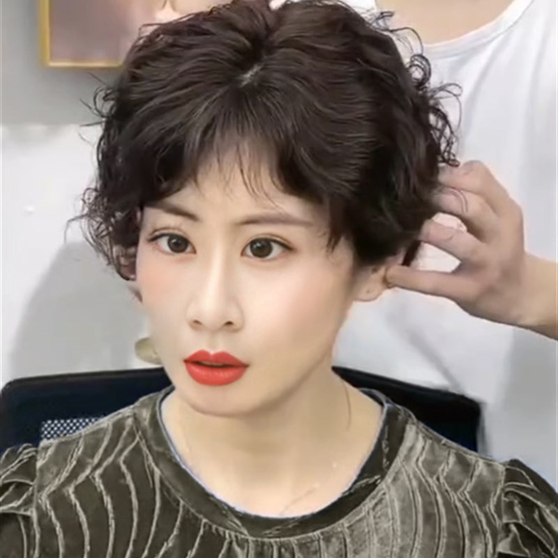 小函羊毛卷补发头顶补发片遮白发女士真发隐形无痕假刘海假发片