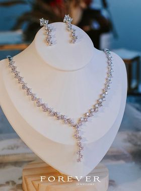 简约闪耀锆石项链耳环套装新娘饰品婚纱I晚礼服配饰结婚宴会首饰