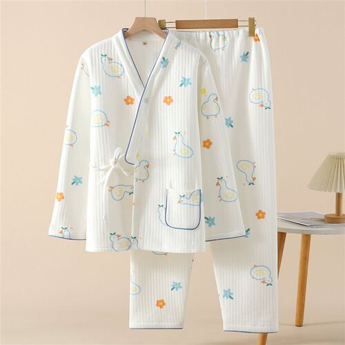 产后服装春秋纯棉绗缝加厚孕妇睡衣产后10月11日大码哺乳喂养服