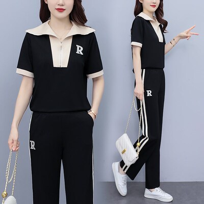 夏季流行c休闲运动套装女2024新款活泼减龄微胖时尚两件套洋气时