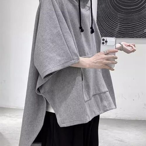 加大码300斤不规则半袖卫衣男女春秋连帽外套宽松百搭薄款外搭潮2