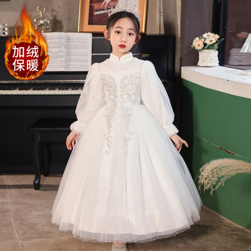 女童高级感礼服长版公主裙秋冬20B23新款小女孩花童婚纱蓬蓬裙洋