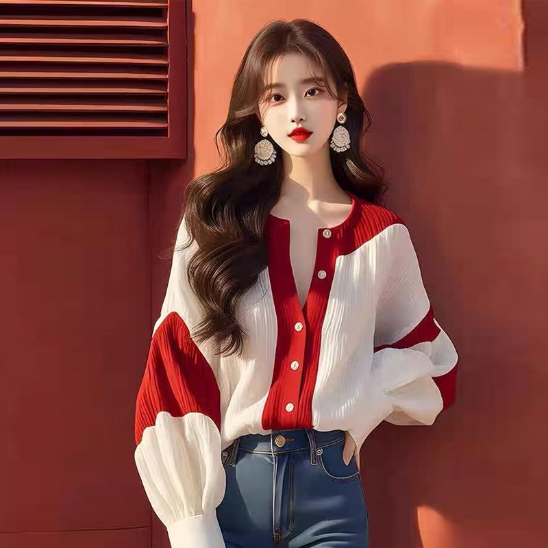 春秋外出哺乳衣灯笼袖雪纺衬衫时尚显瘦衬衣产后期嫩妈喂奶衣上衣