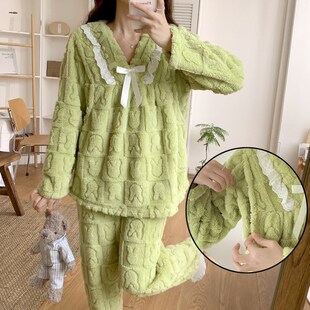 秋冬孕妇睡衣怀孕晚期加厚法兰绒住院产后哺乳月子服宽松家居服女