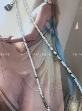 看起来很好吃系列/水晶小方糖项链超细锁骨链不掉色白桃气泡水