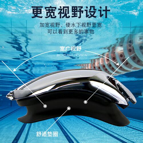 2024新款 成人高清防水防雾电镀泳镜耳塞大框硅胶游泳镜平光眼镜