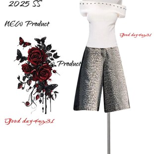 女夏季 覆古豹纹设计感牛仔中裤 新款 街头个性 大尺码 显瘦七分裤 美式