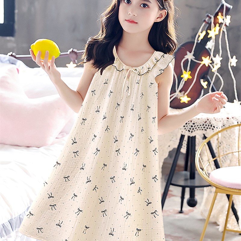 2025新款甜美少女睡衣夏季纯棉小飞袖吊带睡衣可以在户外穿