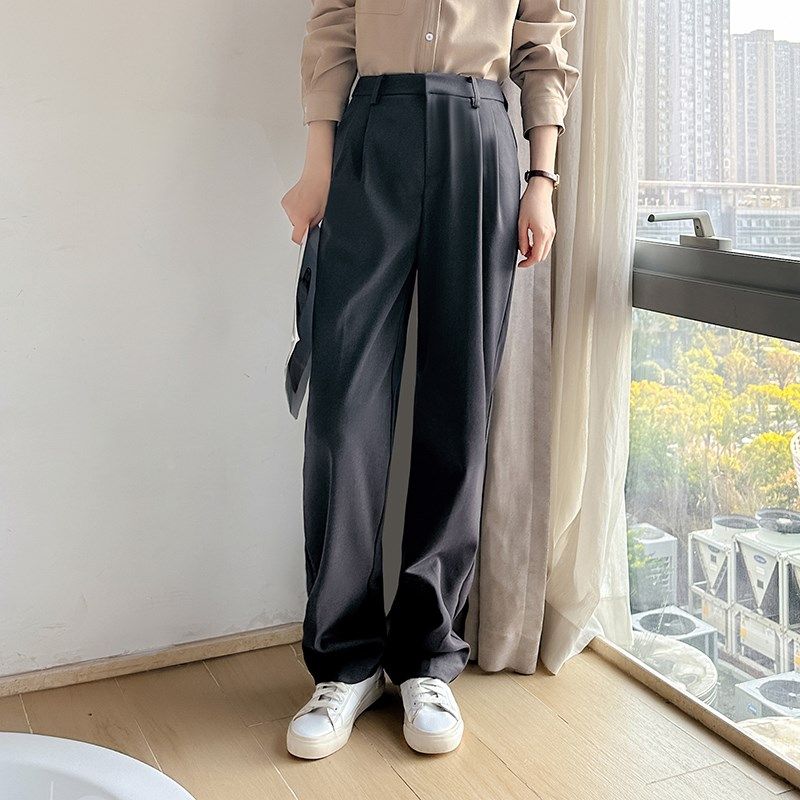 窄版阔腿裤女2024新款秋冬款加厚高腰宽松垂感直筒显瘦高级感西裤