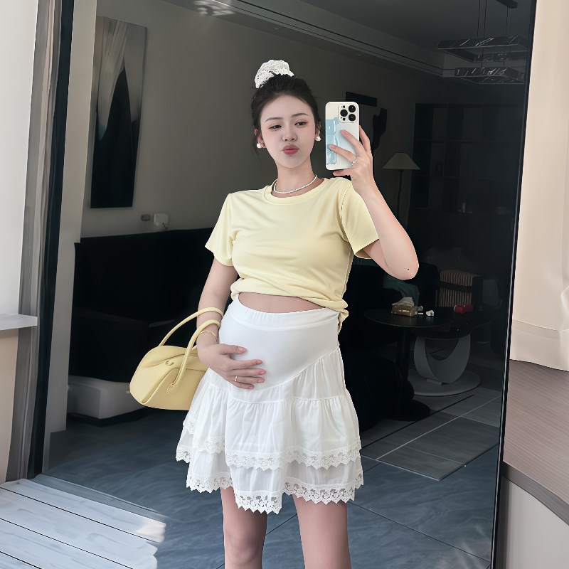 小个子孕妇半身裙2025夏季薄款高腰显瘦A字裙防走光短裙蛋糕裙子