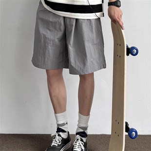 干沙滩裤 日系灰色冰丝薄款 速干 男女绣标休闲 宽松百搭运 短裤