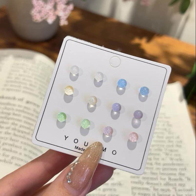 【下单立减30】彩色小糖豆树脂针耳钉女简约小清新养耳洞耳饰eg50