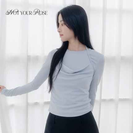 Notyourrose秋款2025年混纺叠穿垂坠领挂脖设计感法式休闲长袖T恤