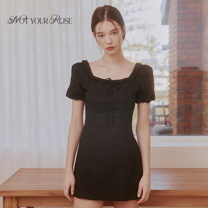 李茶仁同款Notyourrose夏法式气质泡泡袖木耳边短袖连衣裙