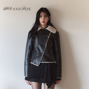 Notyourrose冬2025新款双面穿不对称皮革外套甜酷休闲风飞行夹克