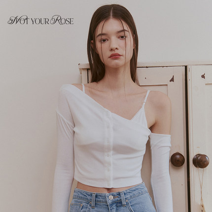 赵露思蔡依林同款Notyourrose春夏露肩一字斜领2件套长袖上衣T恤