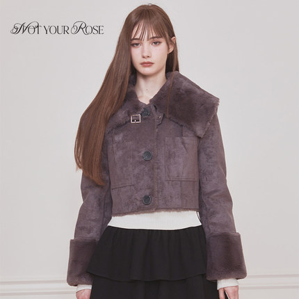 允仔张元英同款Notyourrose早春巴恩风仿羊羔毛大翻领短款外套女