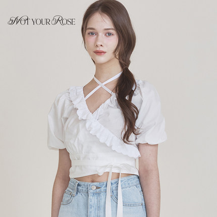 明星同款Notyourrose夏新款法式独特v领绑带短袖衬衫女设计感上衣