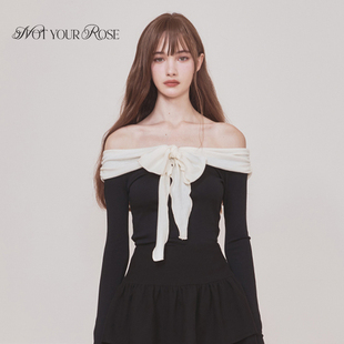 蝴蝶结一字领女长袖 Notyourrose春夏法式 上衣 一枝南南同款 允仔
