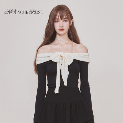 允仔、一枝南南同款Notyourrose春夏法式蝴蝶结一字领女长袖上衣