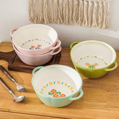 速发日高双耳碗陶瓷七寸面碗宿舍学生吃泡面的碗式级感螺蛳碗粉大