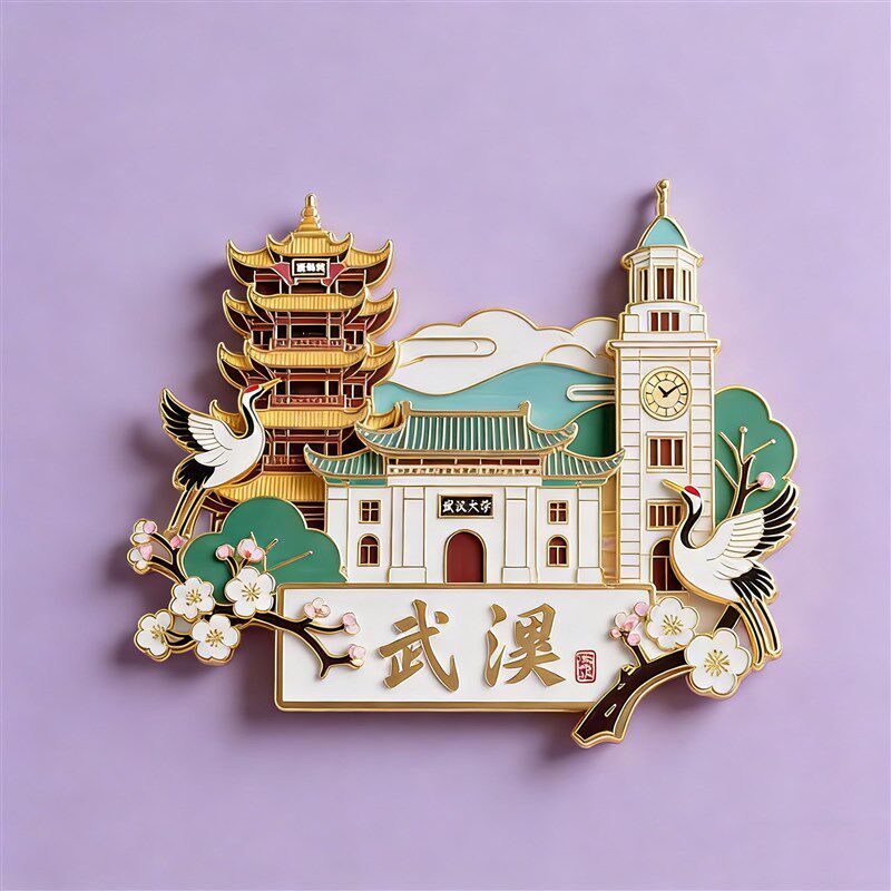 速发中国城市武汉金属冰箱贴黄鹤楼武汉大学景点创意磁吸文创旅游