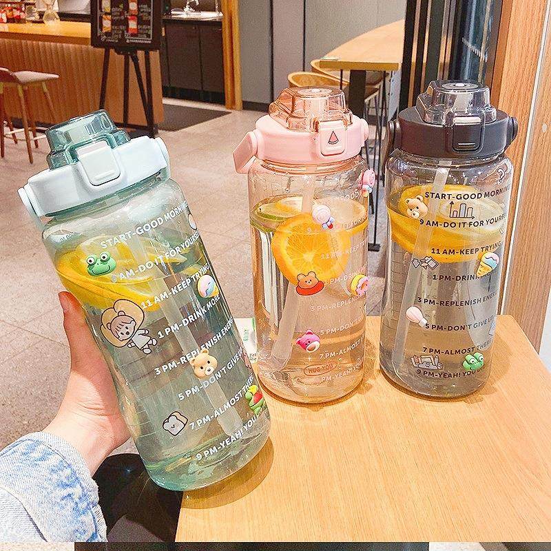 速发2公升大容量水壶两升1l水樽吸管渐变色2000水瓶运动水杯子