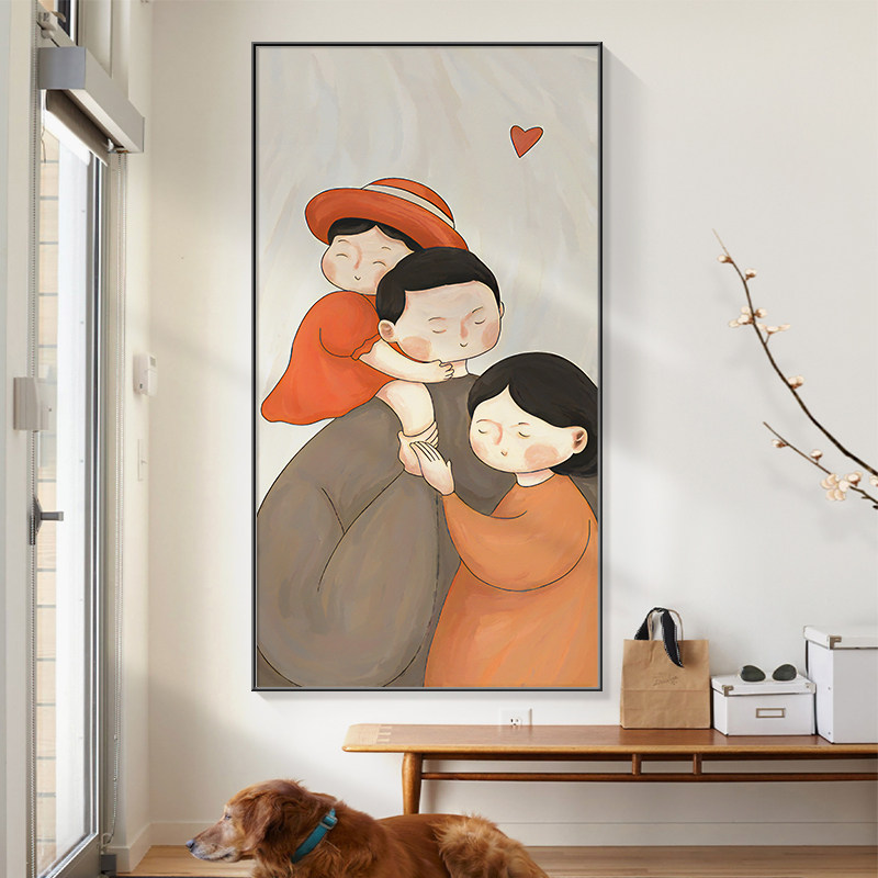 速发2一24新款甜蜜0家人入户玄关装饰画客厅走廊墙壁画温馨竖版挂
