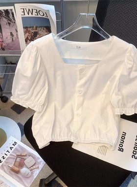 速发款漏剪装一线样衣设计感小众夏标法式短捡上衣