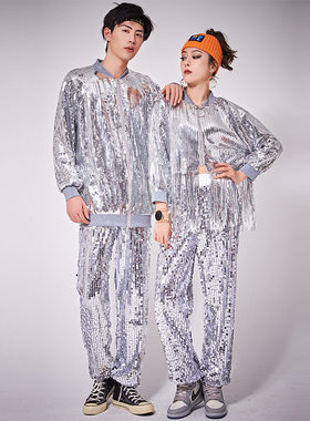 速发成人歌手演出服亮片舞台亮片亮袖街舞服装闪外表演演出服长套