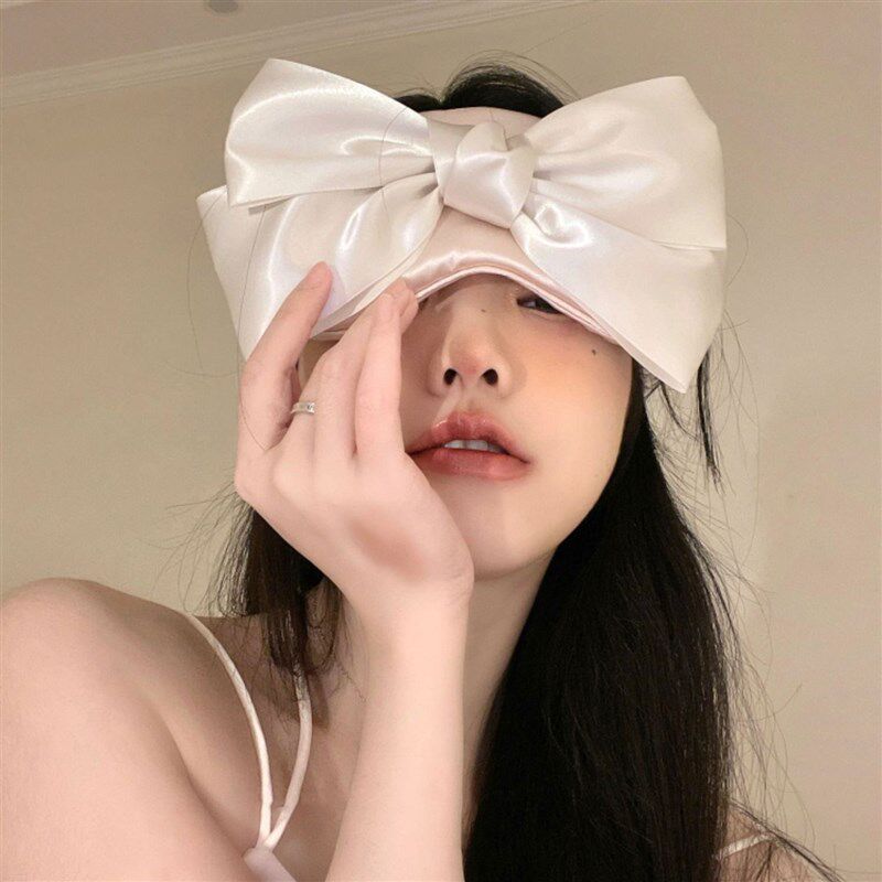 速发午睡遮光睡眠可爱大蝴蝶结眼罩真丝遮禁欲系冰敷纯欲风脸罩