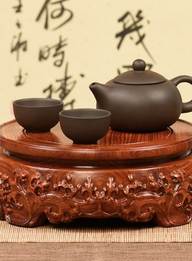 现货速发红木雕刻工艺品奇石摆件红檀木精品浮雕底座花盆鱼缸木质